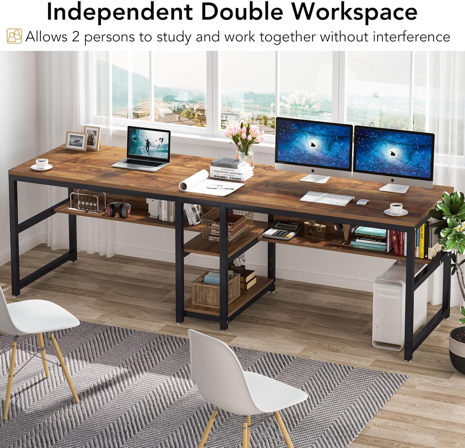 78.7" Two Person Desk, Computer Desk Double Workstation with Shelves