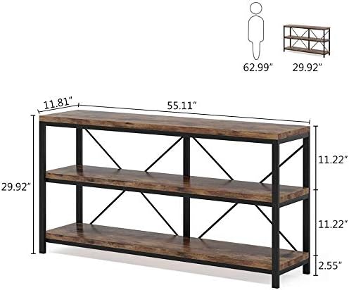 55" Console Table, Sofa Table TV Stand with 3-Tier Storage Shelves
