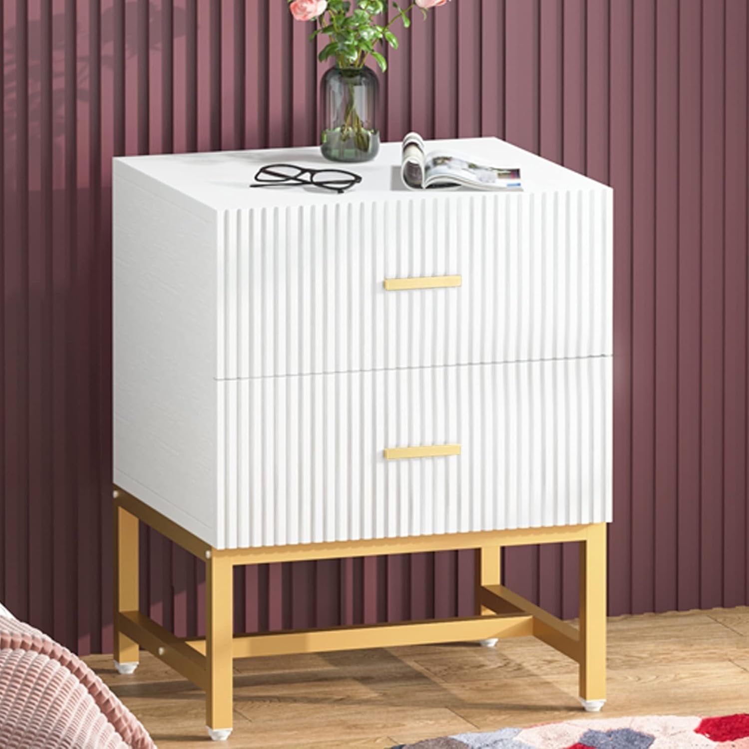 2-Drawer Nightstand, Modern Bedside End Table with Storage