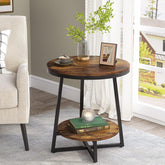 2-Tier End Table, Round Accent Bedside Table with Storage Shelf 3