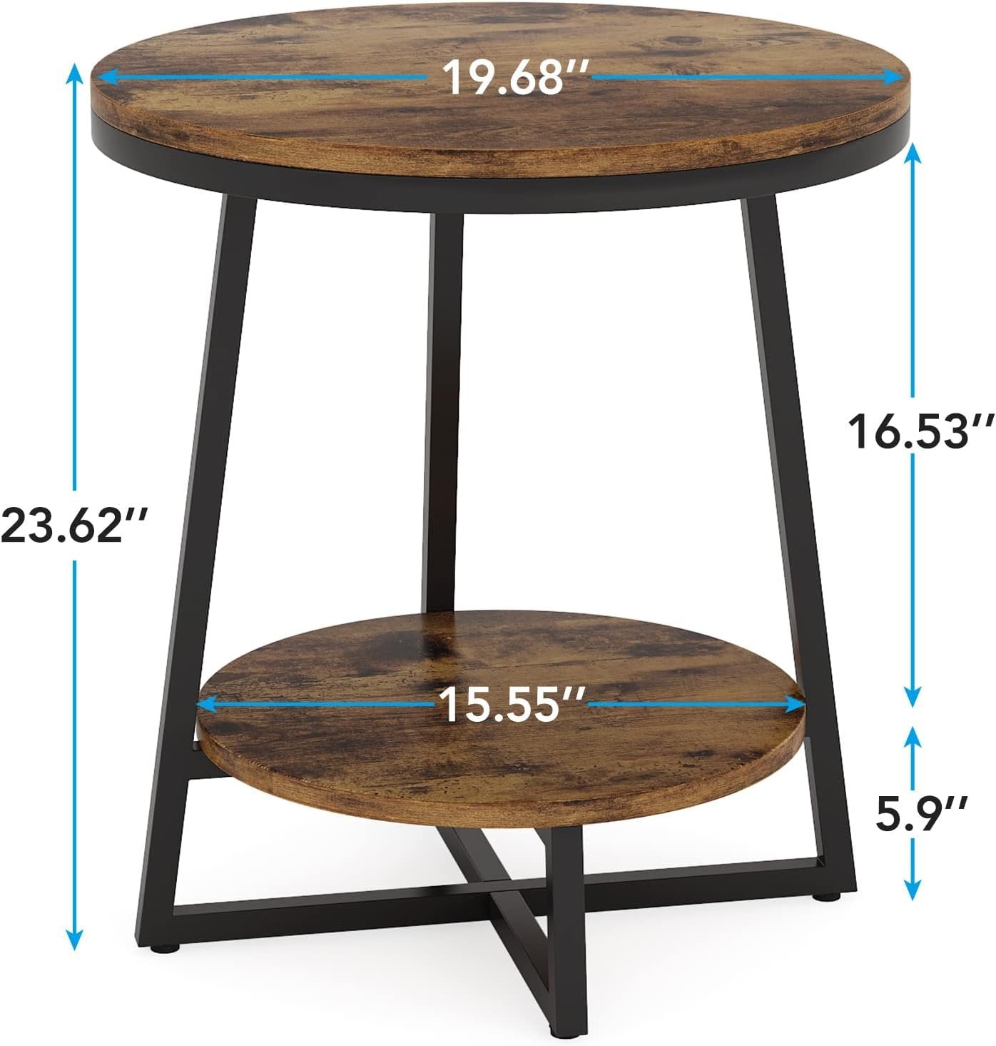 2-Tier End Table, Round Accent Bedside Table with Storage Shelf