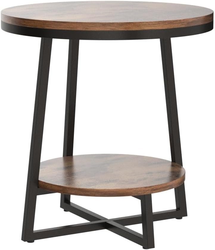 2-Tier End Table, Round Accent Bedside Table with Storage Shelf