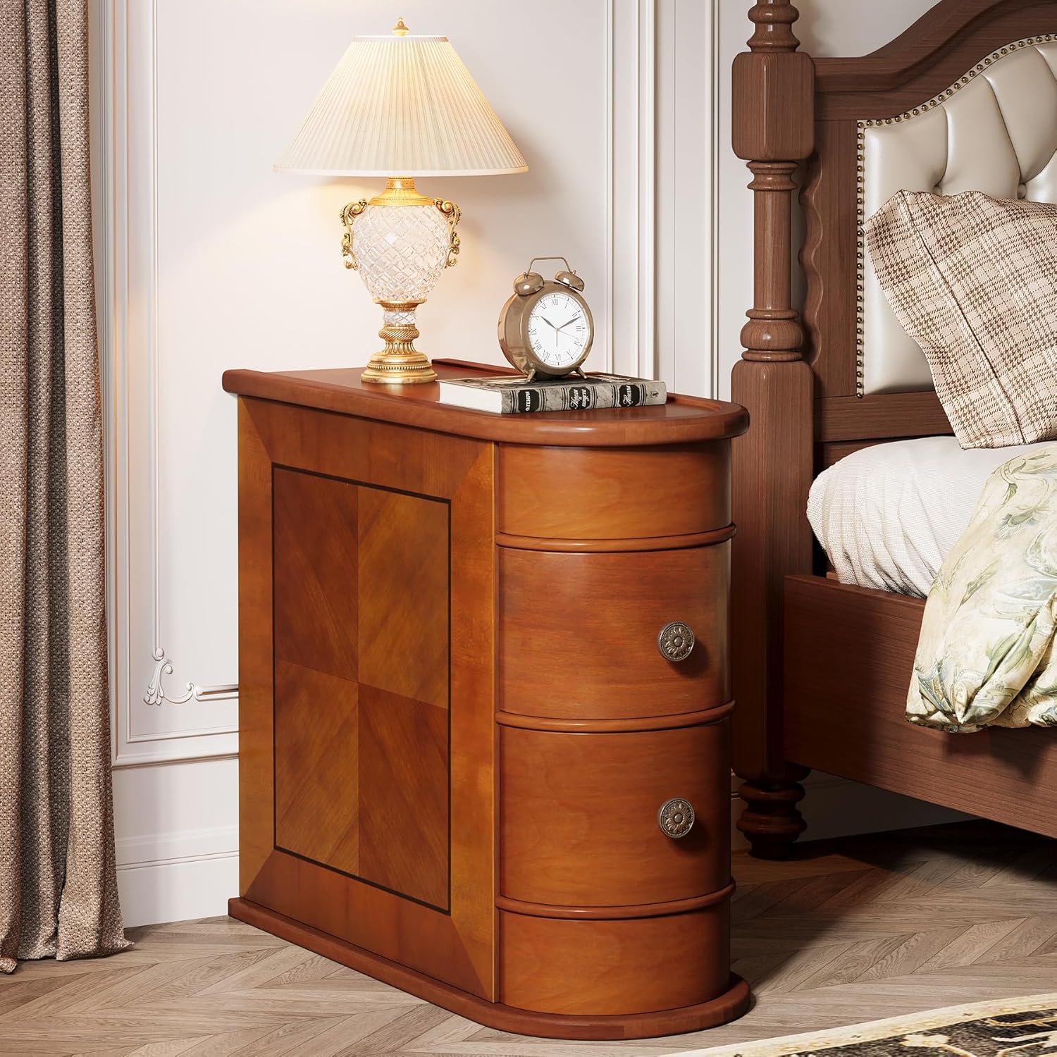 End Table with 2 Drawers, Sofa Side Table with Storage, No Assembly Required