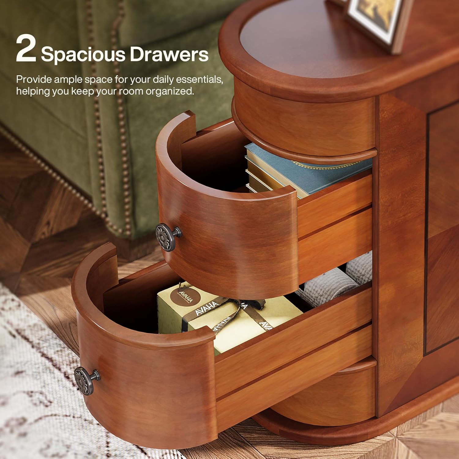 End Table with 2 Drawers, Sofa Side Table with Storage, No Assembly Required