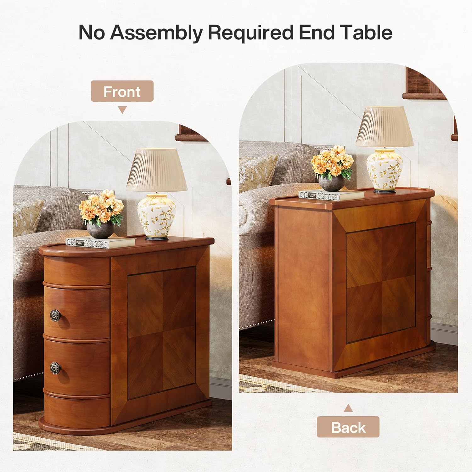 End Table with 2 Drawers, Sofa Side Table with Storage, No Assembly Required