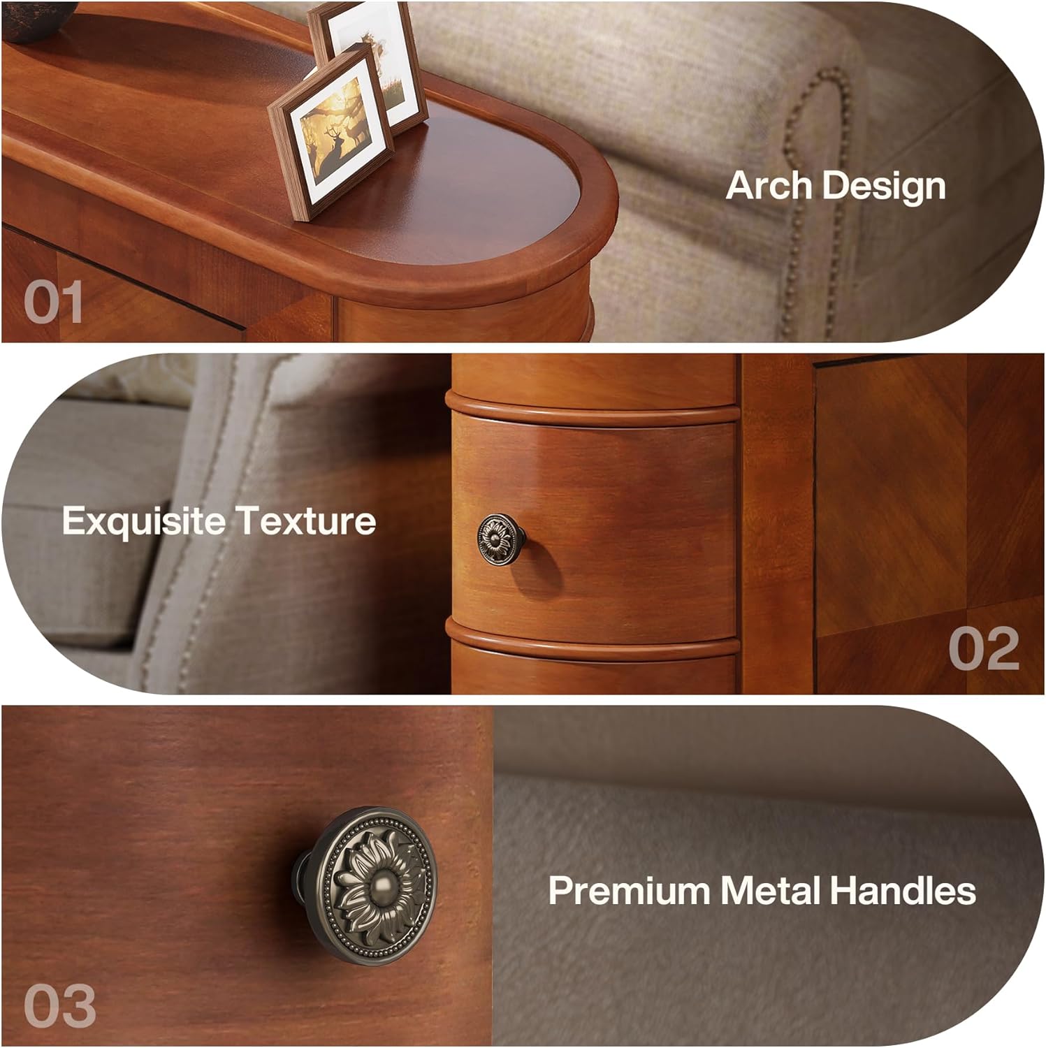 End Table with 2 Drawers, Sofa Side Table with Storage, No Assembly Required