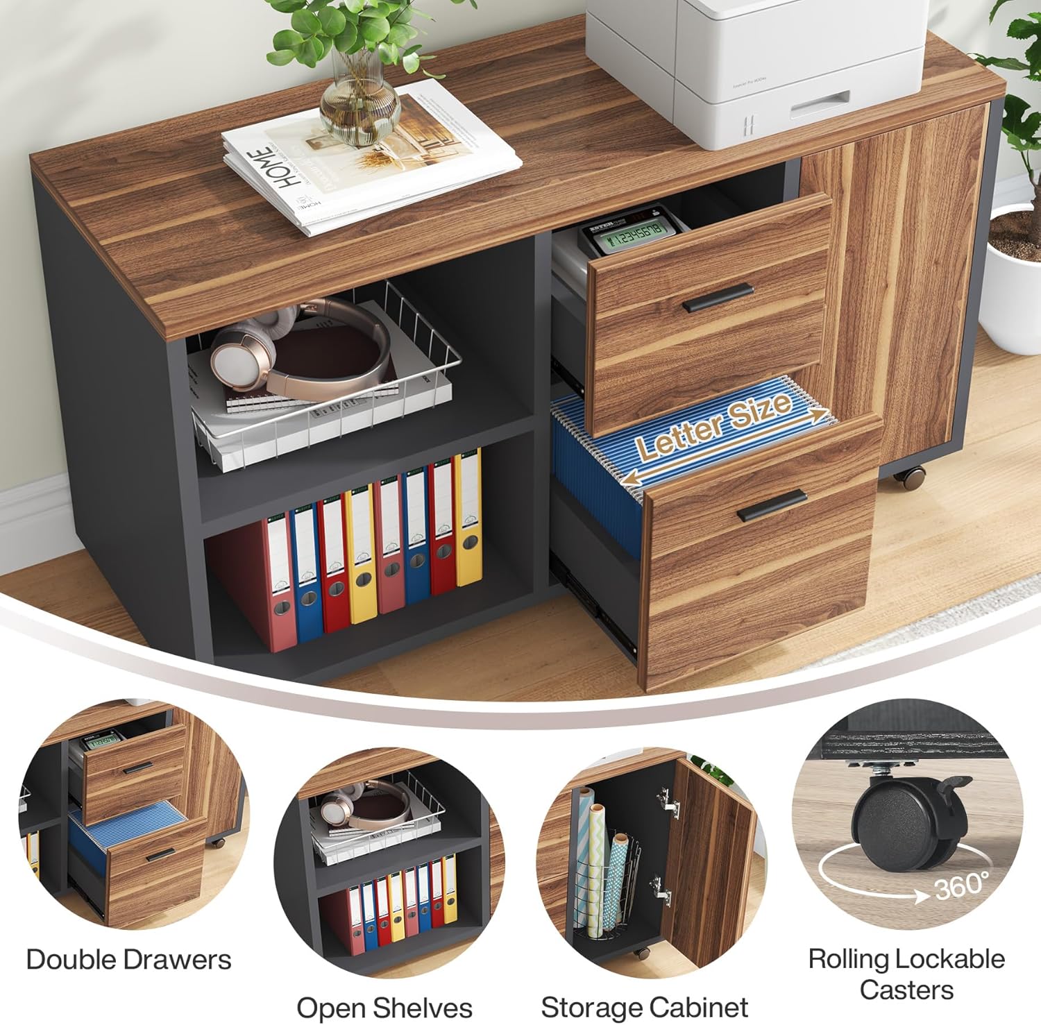 Industrial L-Shaped Desk, 71" Executive Desk with 47" Mobile File Cabinet