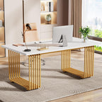 70.9" Modern Executive Desk, Gold and White Desk 