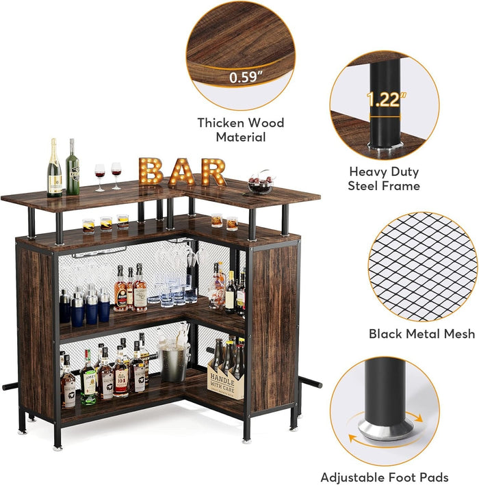Tribesigns L-Shaped Home Bar Unit with Glasses Holders & Shelves-Tribesigns