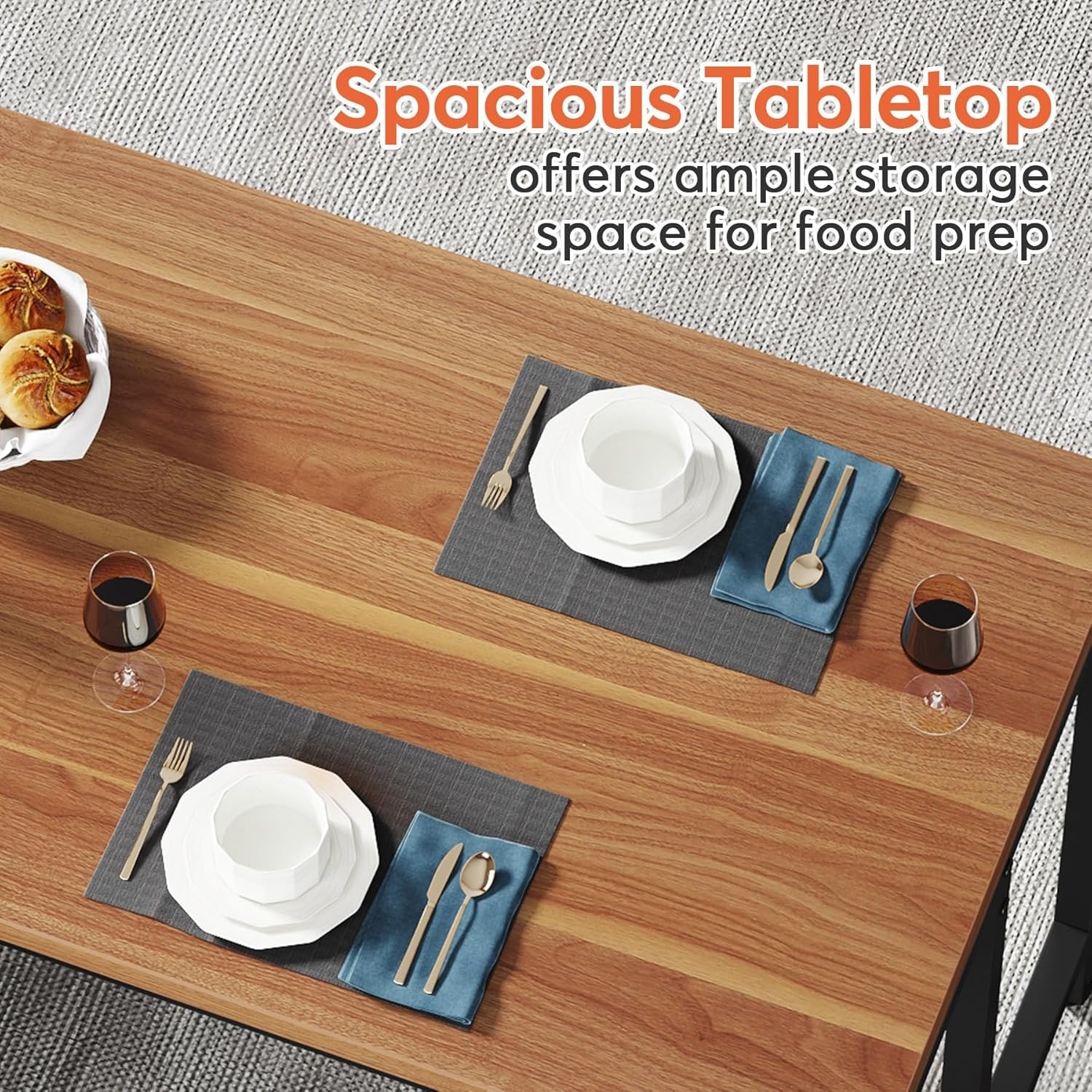 43" Kitchen Island Kitchen Counter Table with 5 Open Shelves