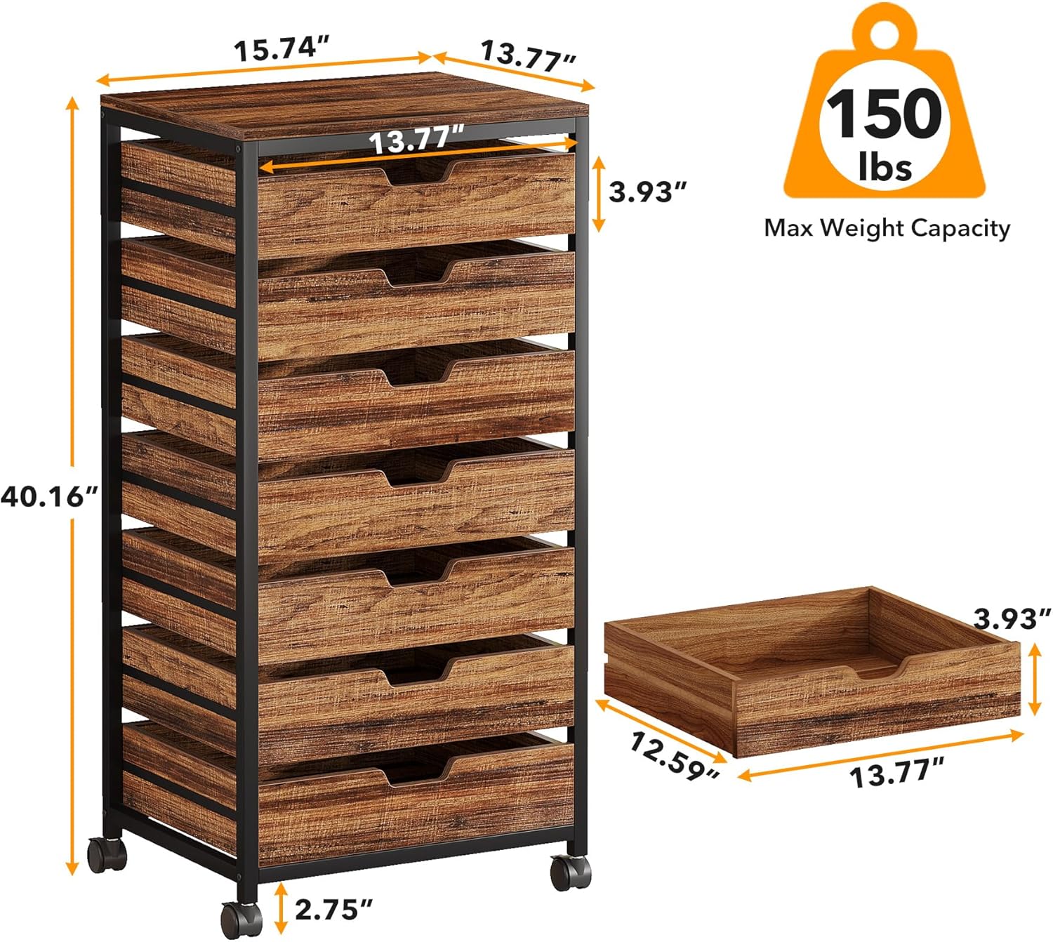 5/7 Drawer Chest, Wooden Storage Dresser Cabinet with Wheels