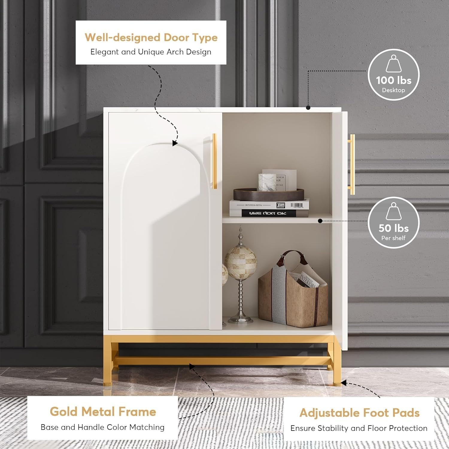 Modern Sideboard Buffet Storage Cabinet with Adjustable Shelves