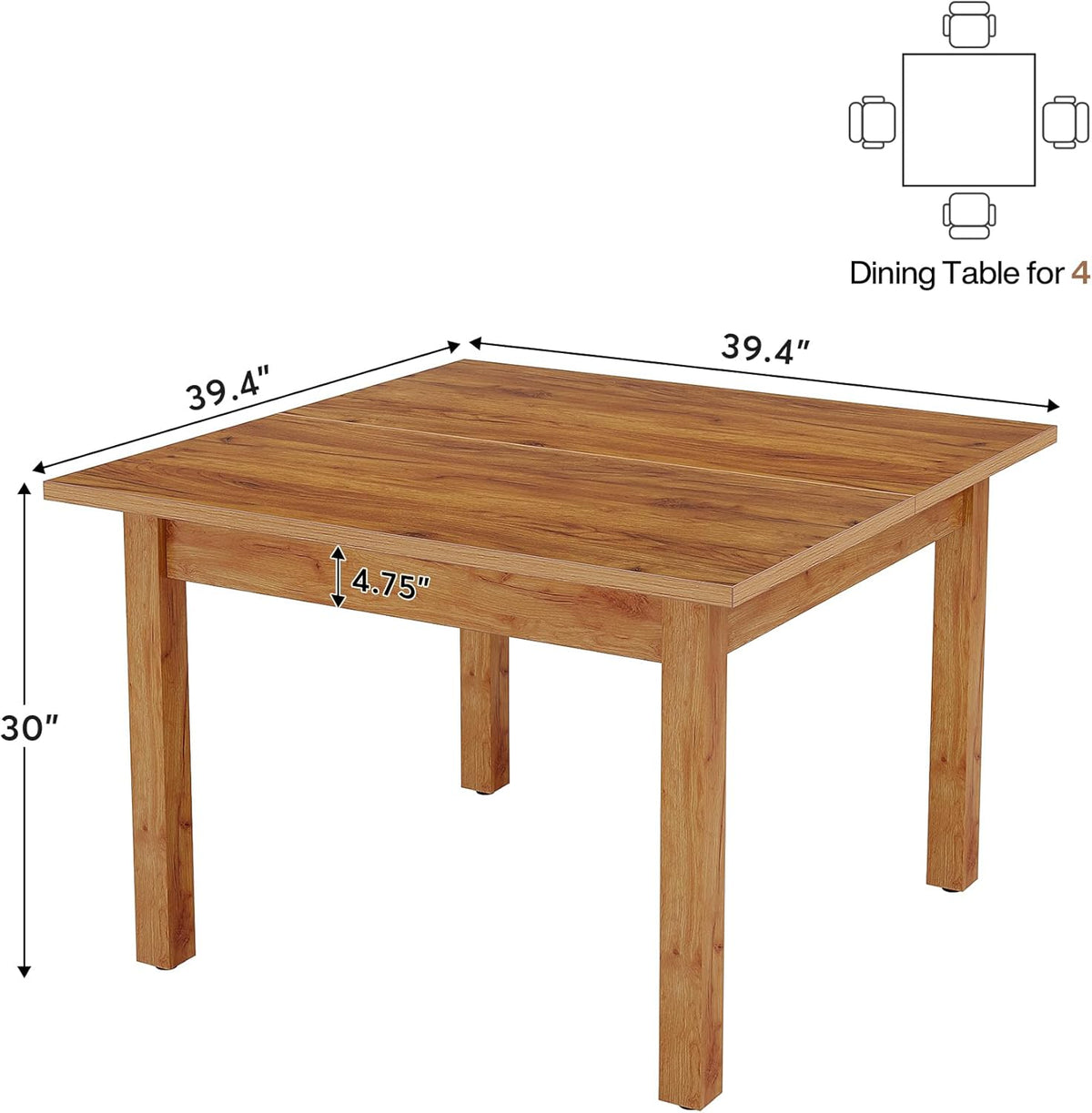 39.4'' Square Kitchen Dining Table with Solid Wood Legs for 4-Tribesigns