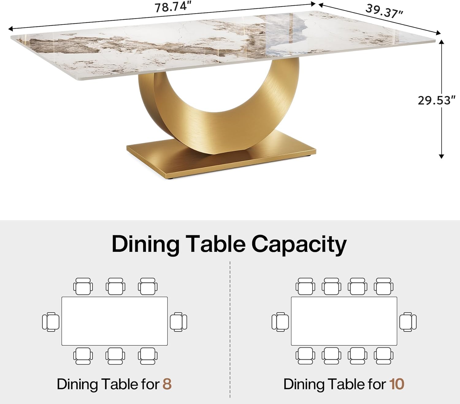 79" Sintered Stone Dining Table with Stainless Steel Pedestal for 8 people