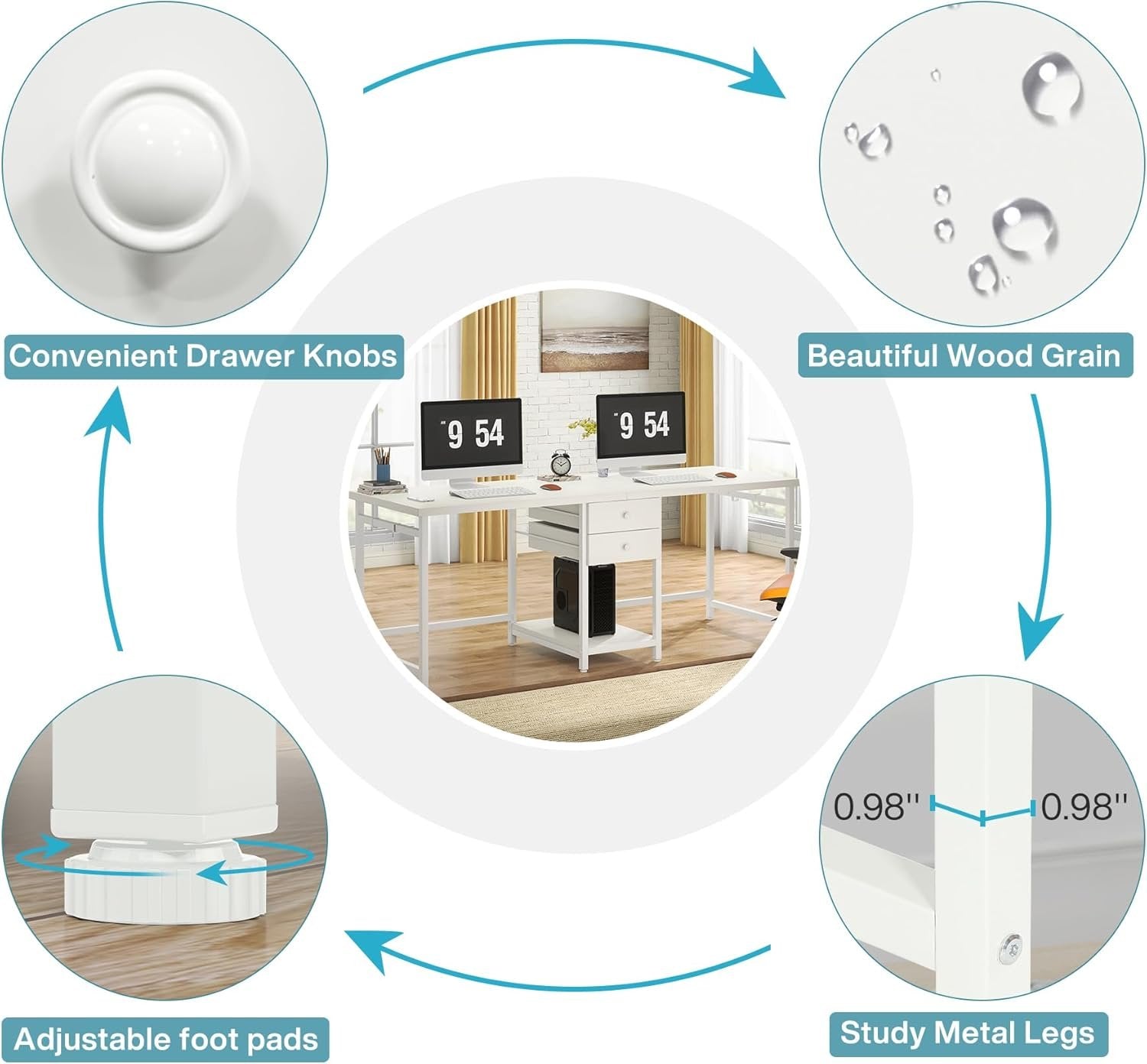 Industrial Two Person Desk, 78" Double Computer Desk with Drawers