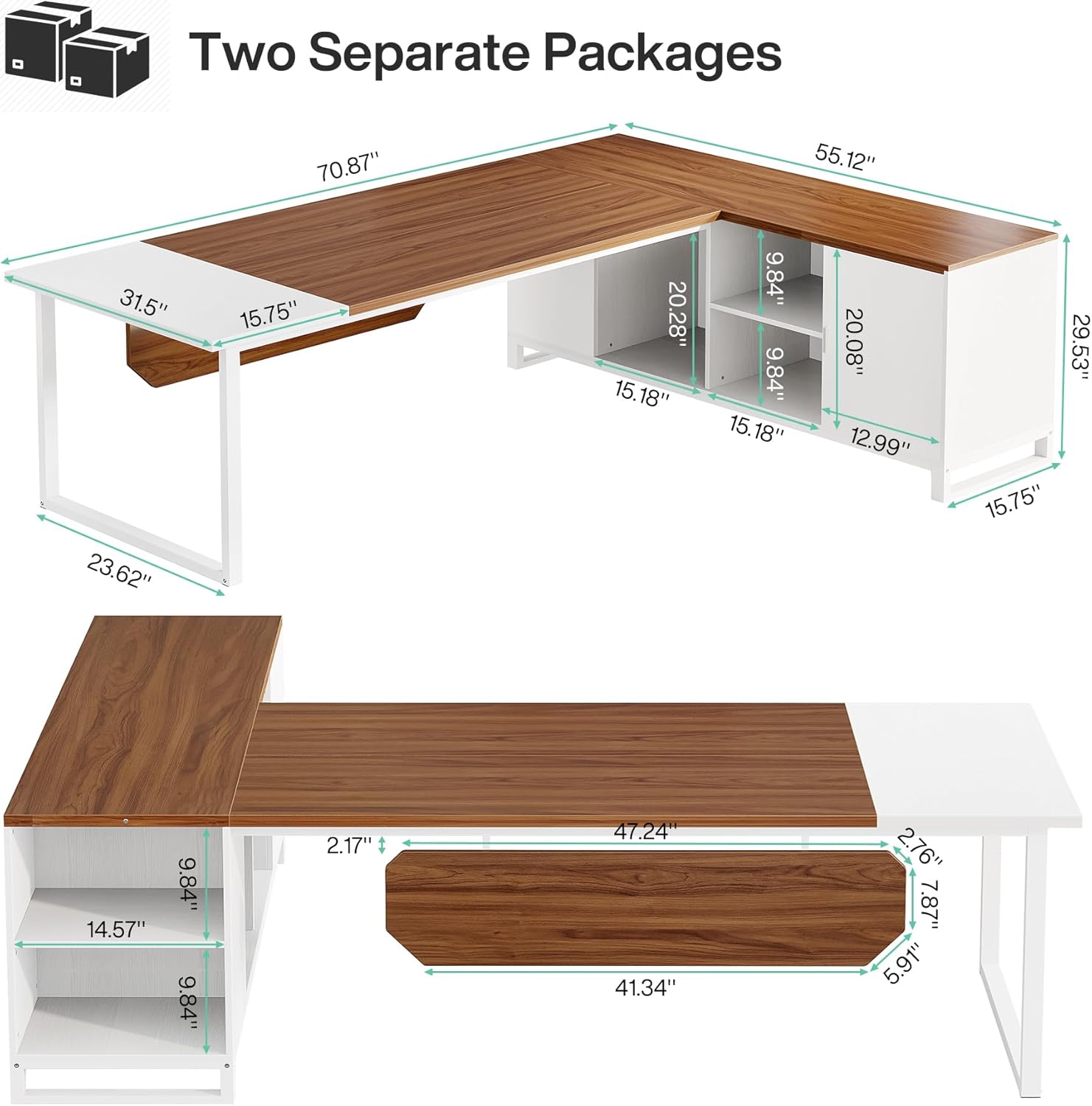 Large L-Shaped Desk, 70.87" Executive Desk with 55" File Cabinet