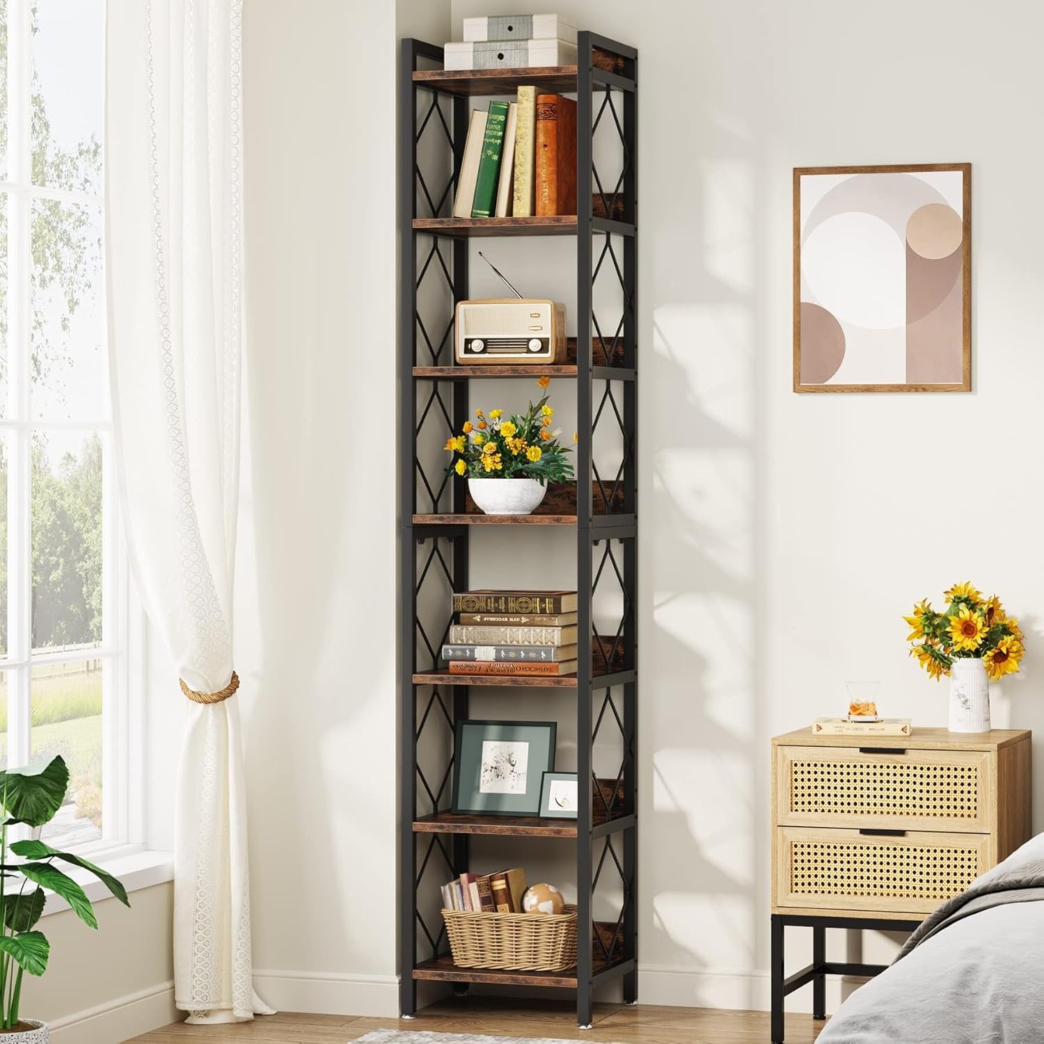78.7" Tall Bookshelf, 7 Tier Narrow Bookcase Freestanding Display Shelves for Home Office