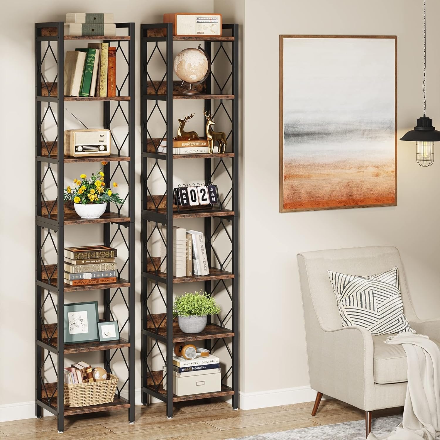 78.7" Tall Bookshelf, 7 Tier Narrow Bookcase Freestanding Display Shelves for Home Office