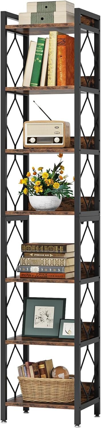 78.7" Tall Bookshelf, 7 Tier Narrow Bookcase Freestanding Display Shelves for Home Office