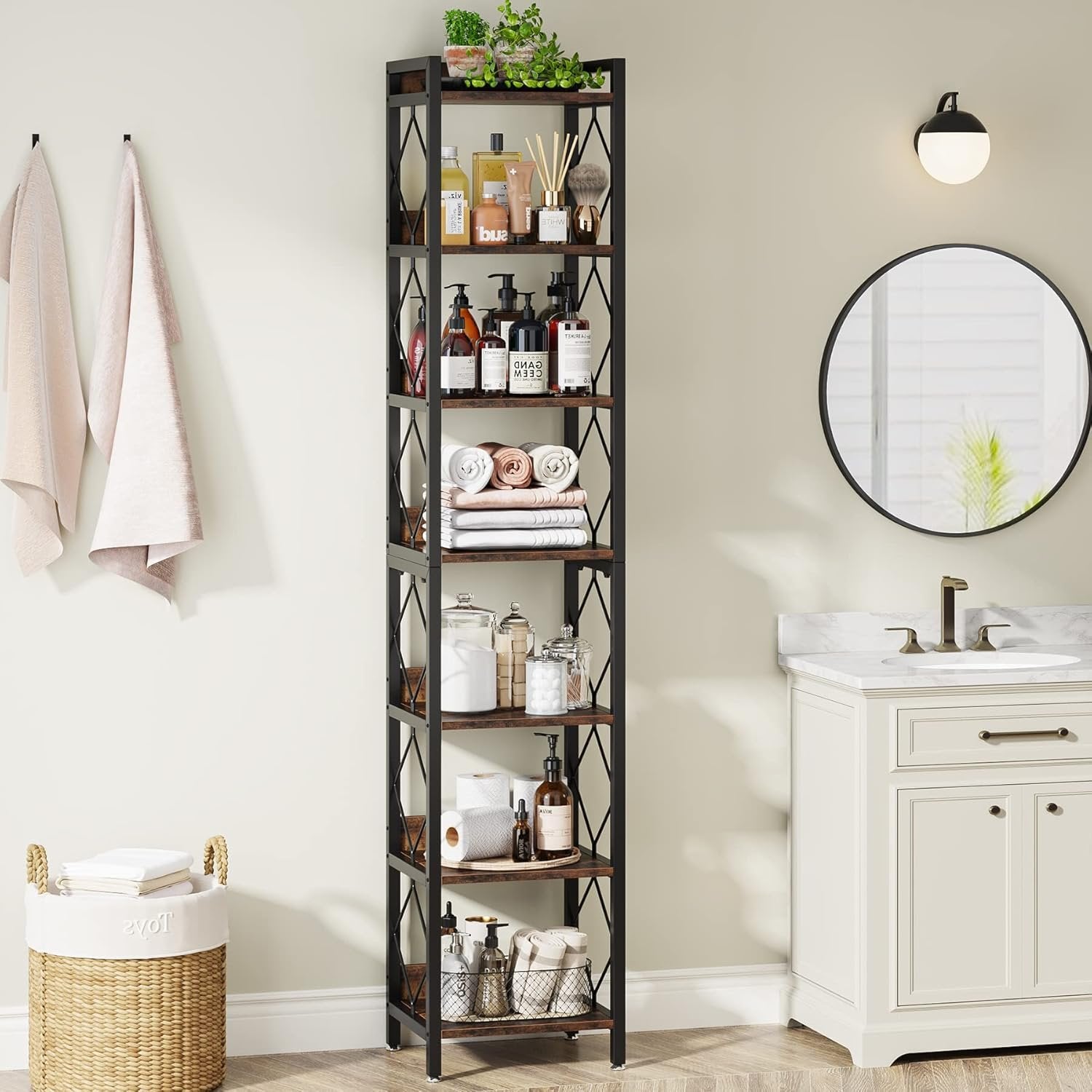 78.7" Tall Bookshelf, 7 Tier Narrow Bookcase Freestanding Display Shelves for Home Office