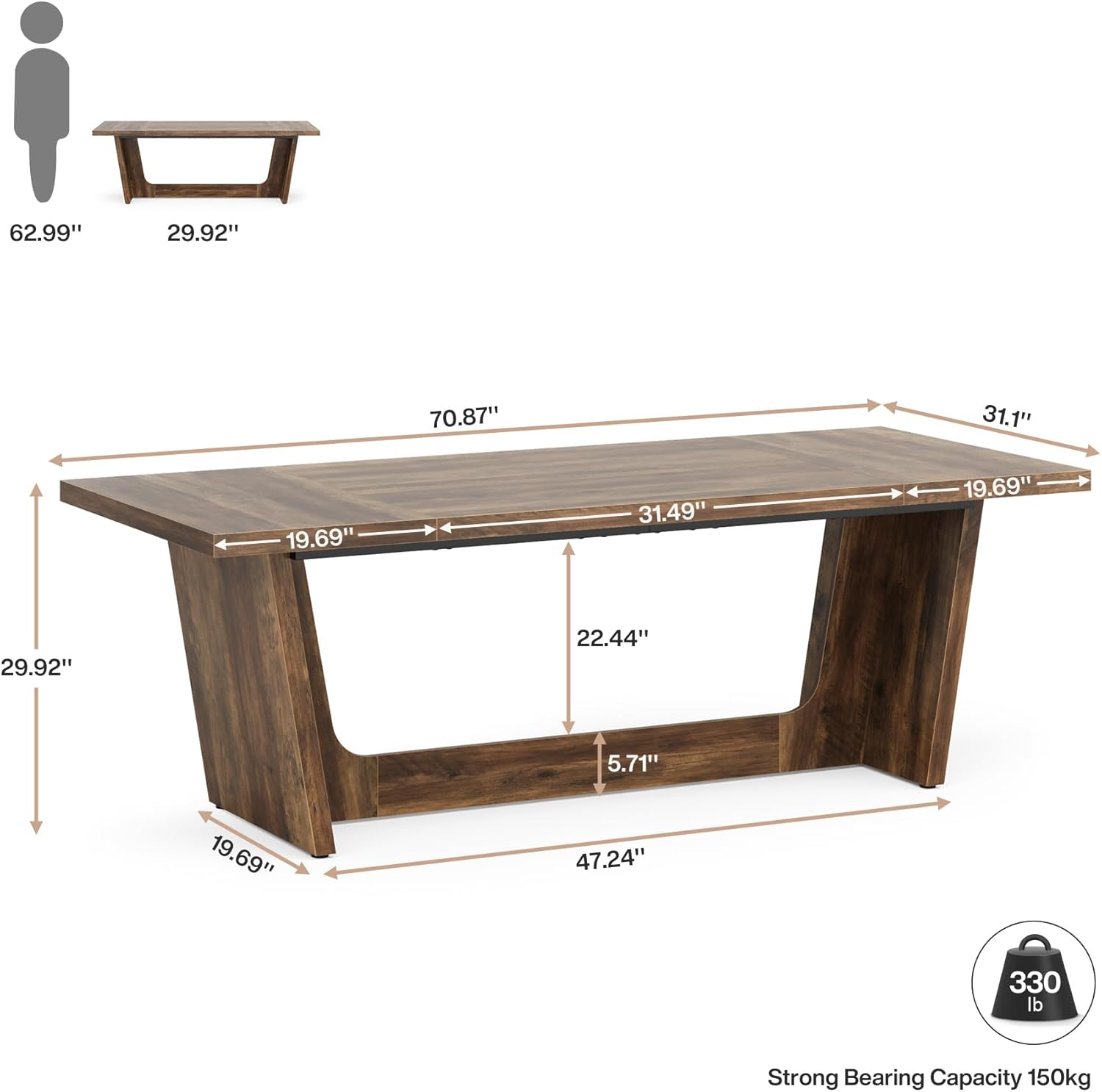 70.8-Inch Executive Desk, Wood Study Computer Desk Writing Table