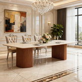 78.7" Travertine Slab Dining Table, Kitchen Table With Semi-Circular Stripe Base 3