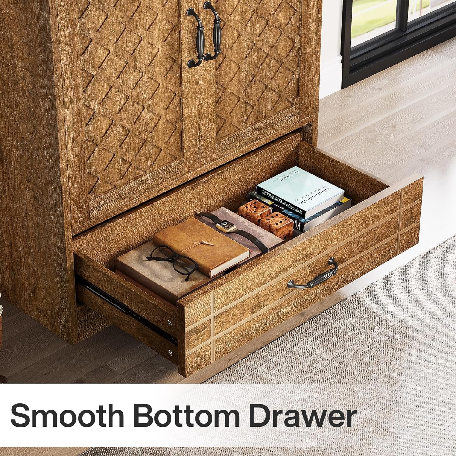 70" Bakers' Rack, Rustic Kitchen Pantry Cabinet with Doors and Drawer