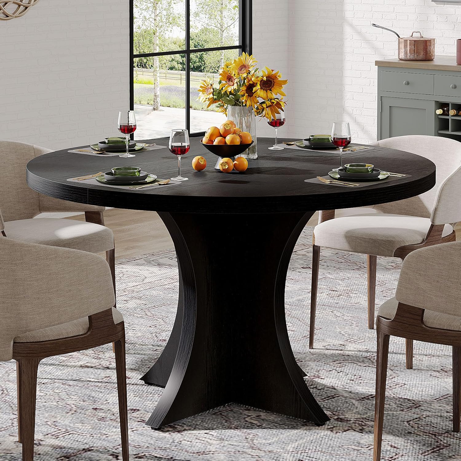 Round Dining Table, 47.24" Kitchen Table with Pedestal Base for 4-6