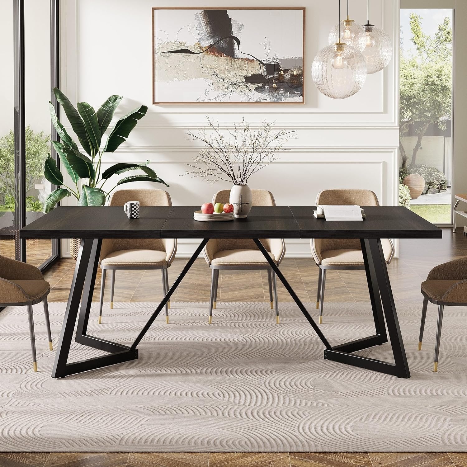 70.8" Dining Table, Modern Rectangular Kitchen Table for 6-8