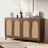 Sideboard Buffet Set of 2, Accent Rattan Storage Cabinet with Doors 3