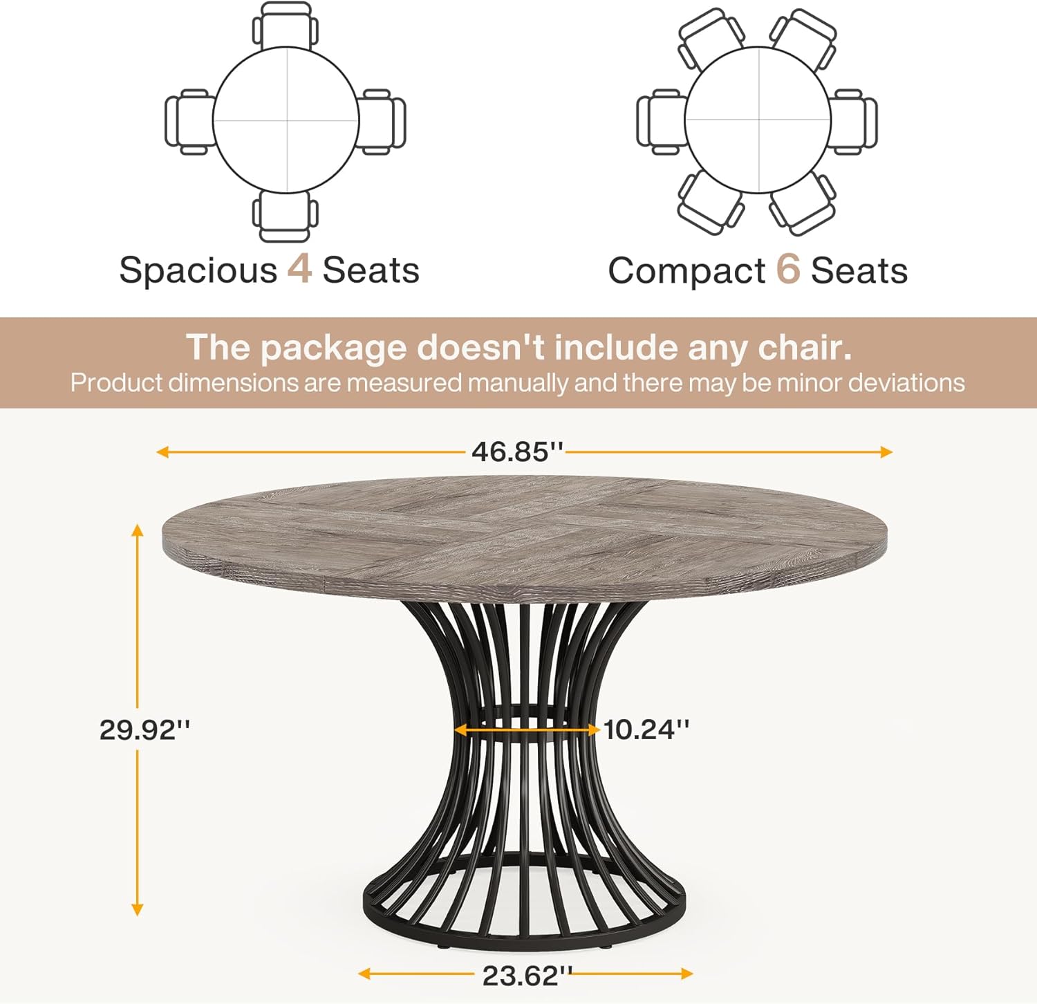 Round Conference Table for 4-6, 47" Meeting Table with Metal Base