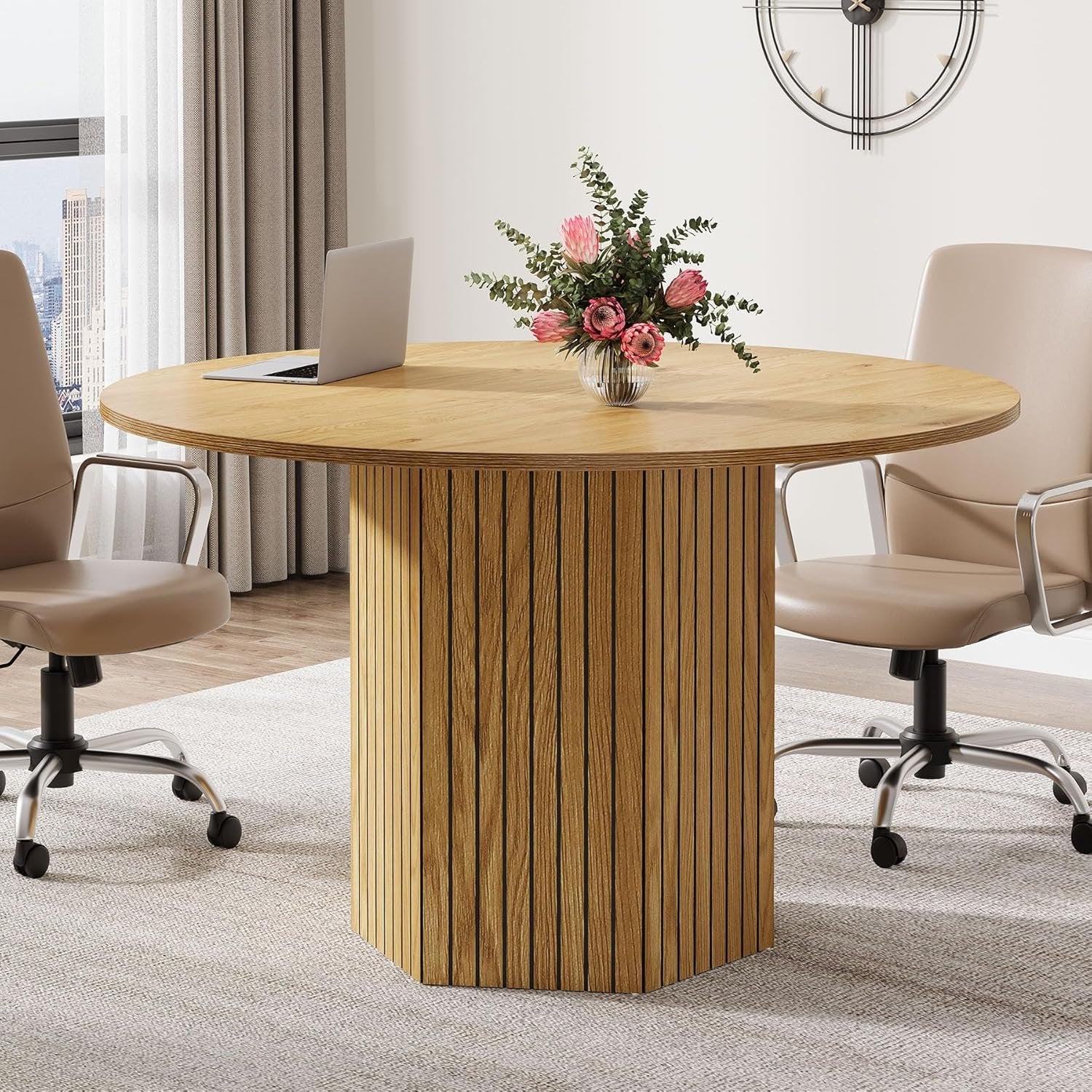 Round Conference Table, 47" Modern Meeting Table for 4-6 People