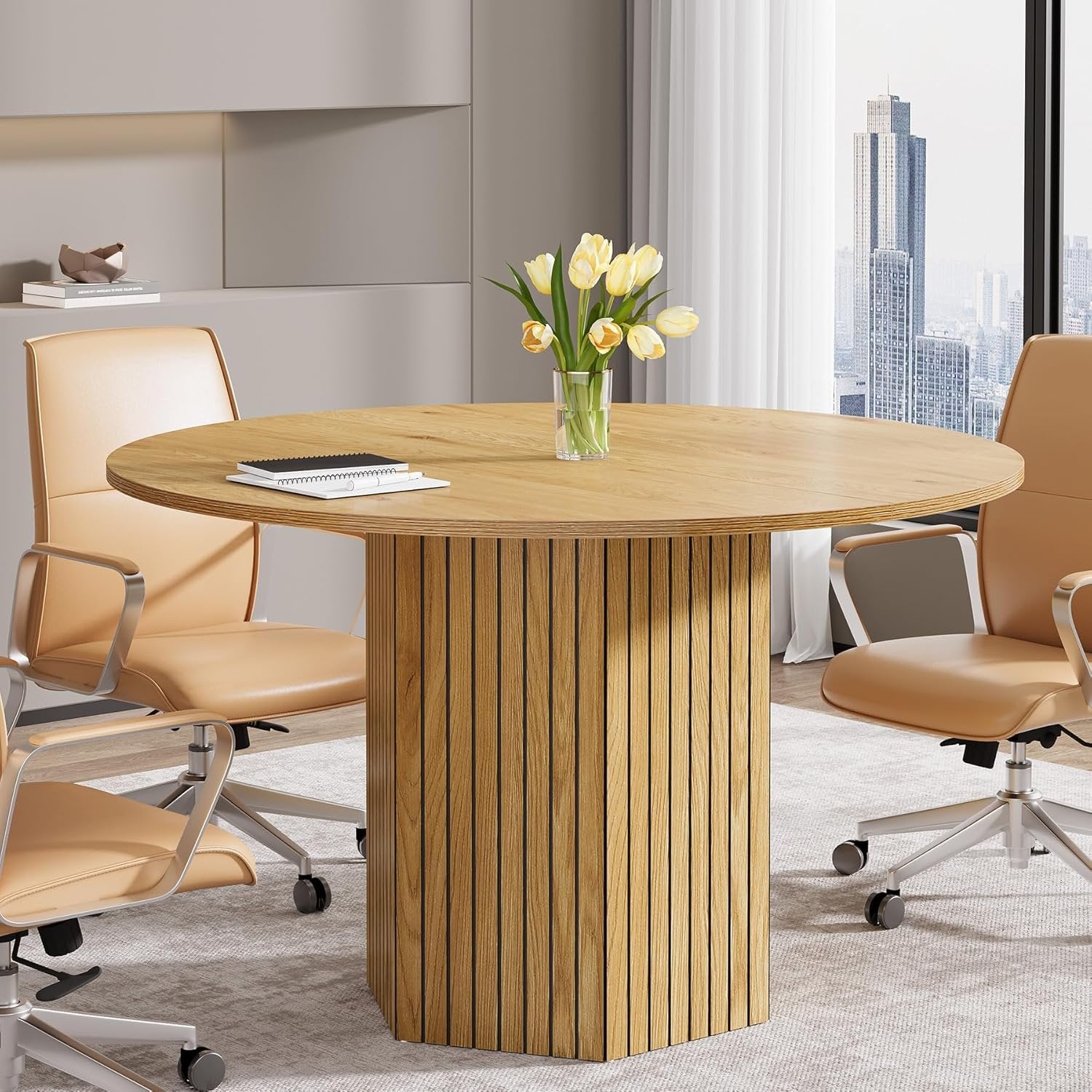Round Conference Table, 47" Modern Meeting Table for 4-6 People