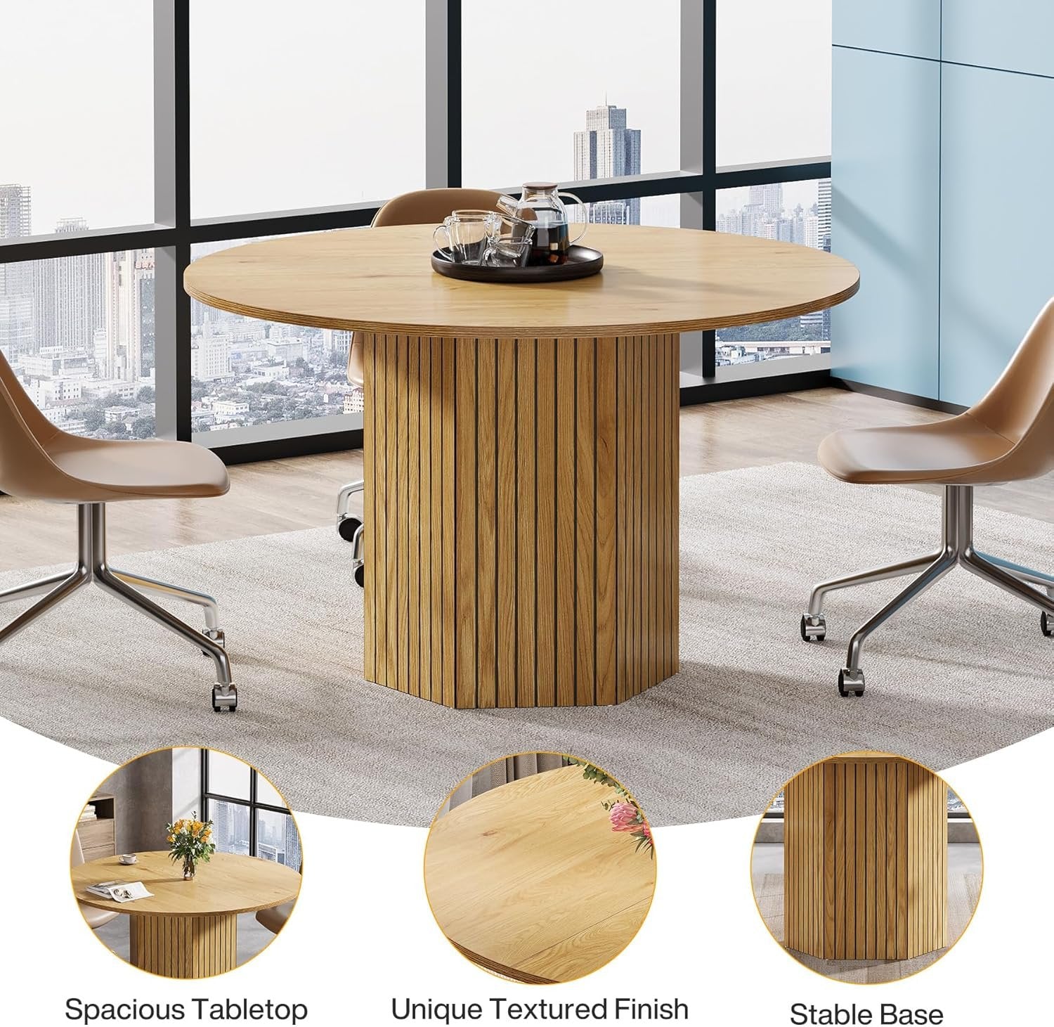 Round Conference Table, 47" Modern Meeting Table for 4-6 People