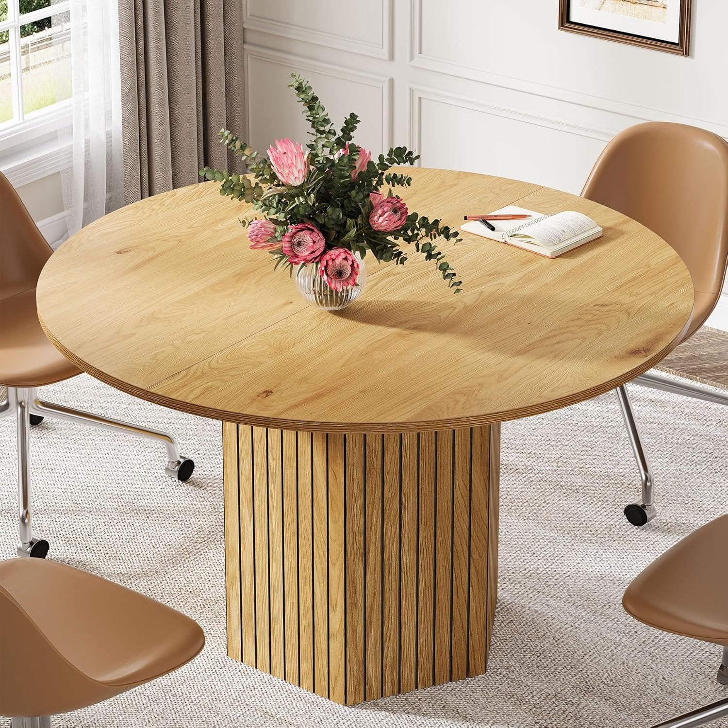 Round Conference Table, 47" Modern Meeting Table for 4-6 People