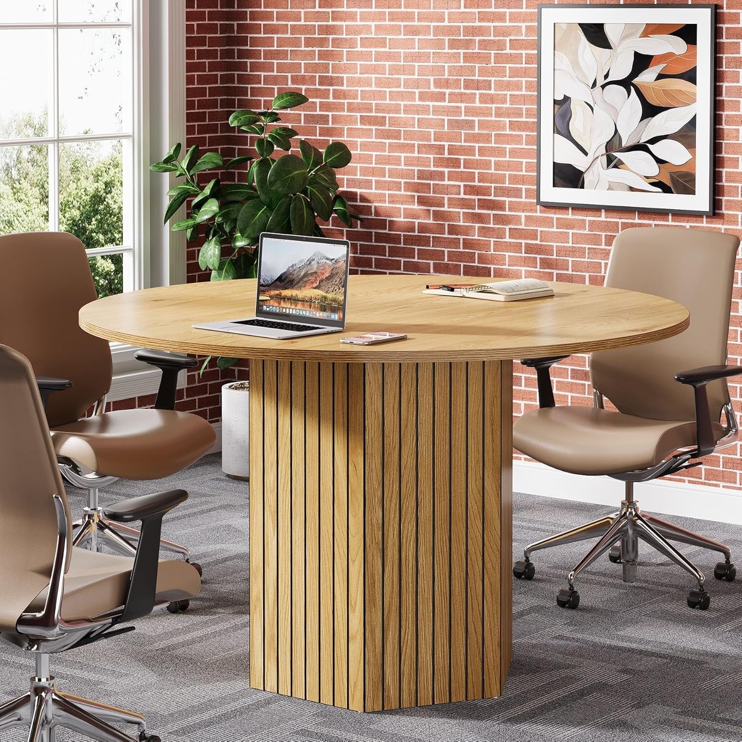 Round Conference Table, 47" Modern Meeting Table for 4-6 People
