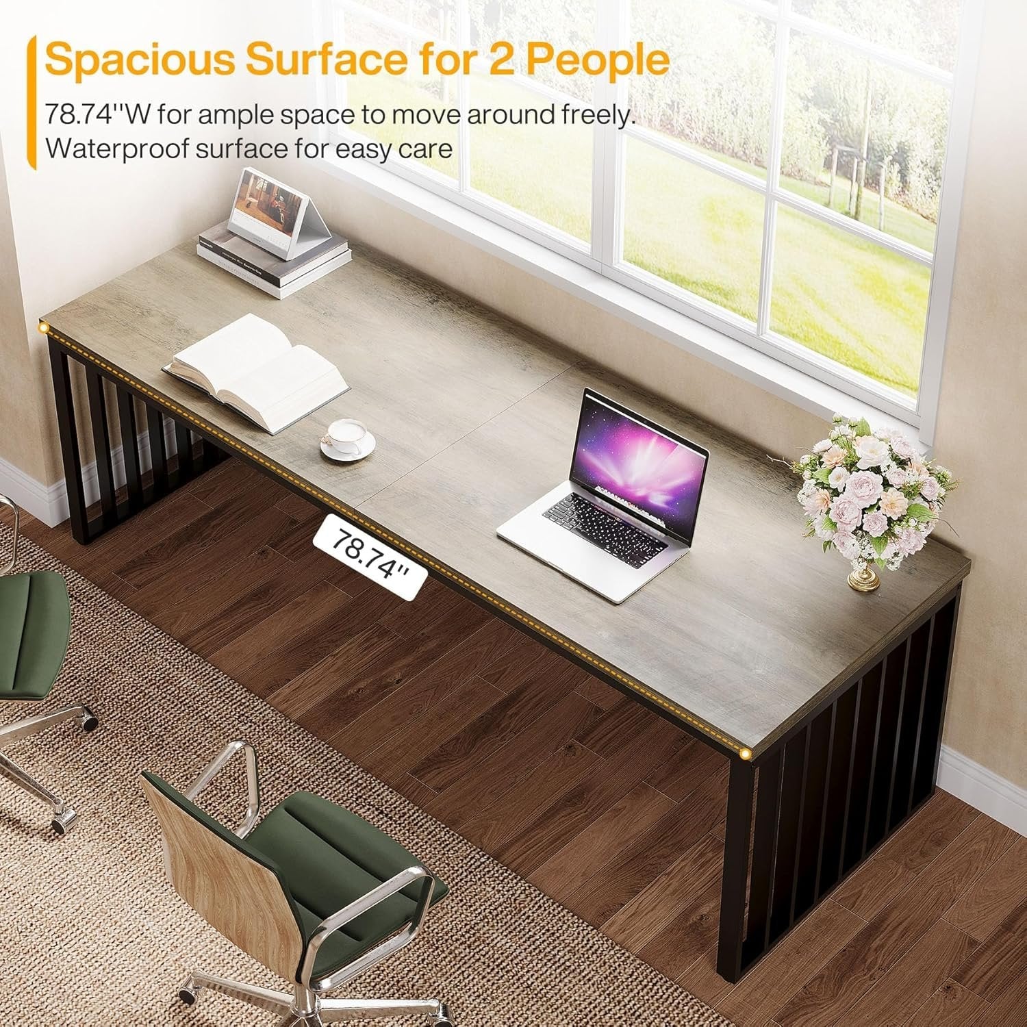 78.74" Two Person Desk, Long Executive Desk Double Computer Desk