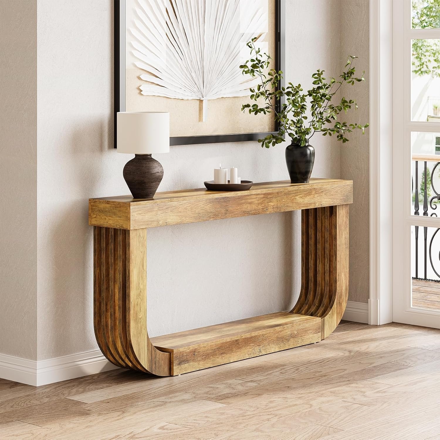 70.9" Console Table, 2-Tier Sofa Table with Heavy Duty U-Shaped Pedestal