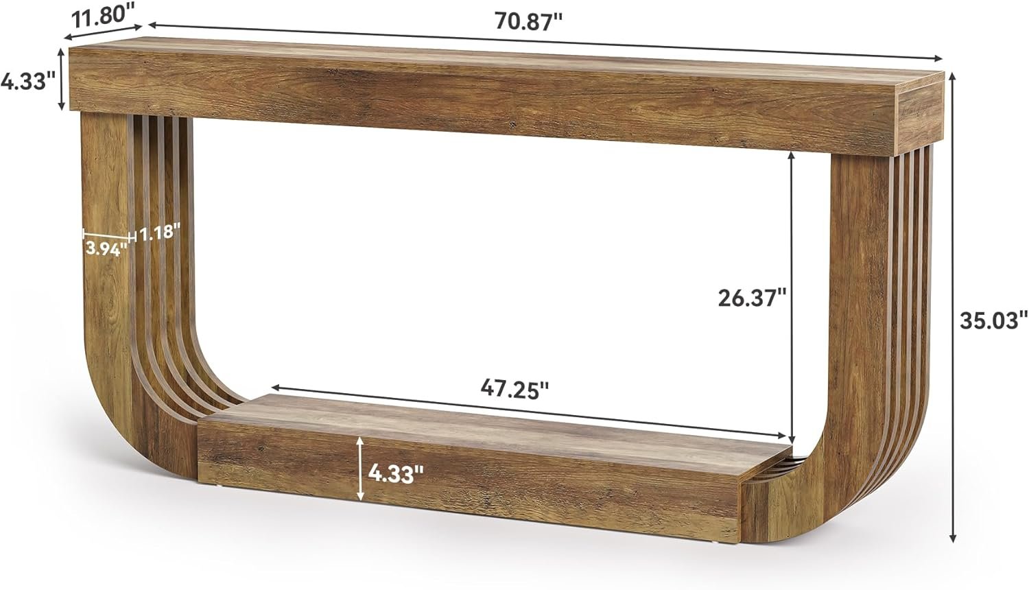 70.9" Console Table, 2-Tier Sofa Table with Heavy Duty U-Shaped Pedestal