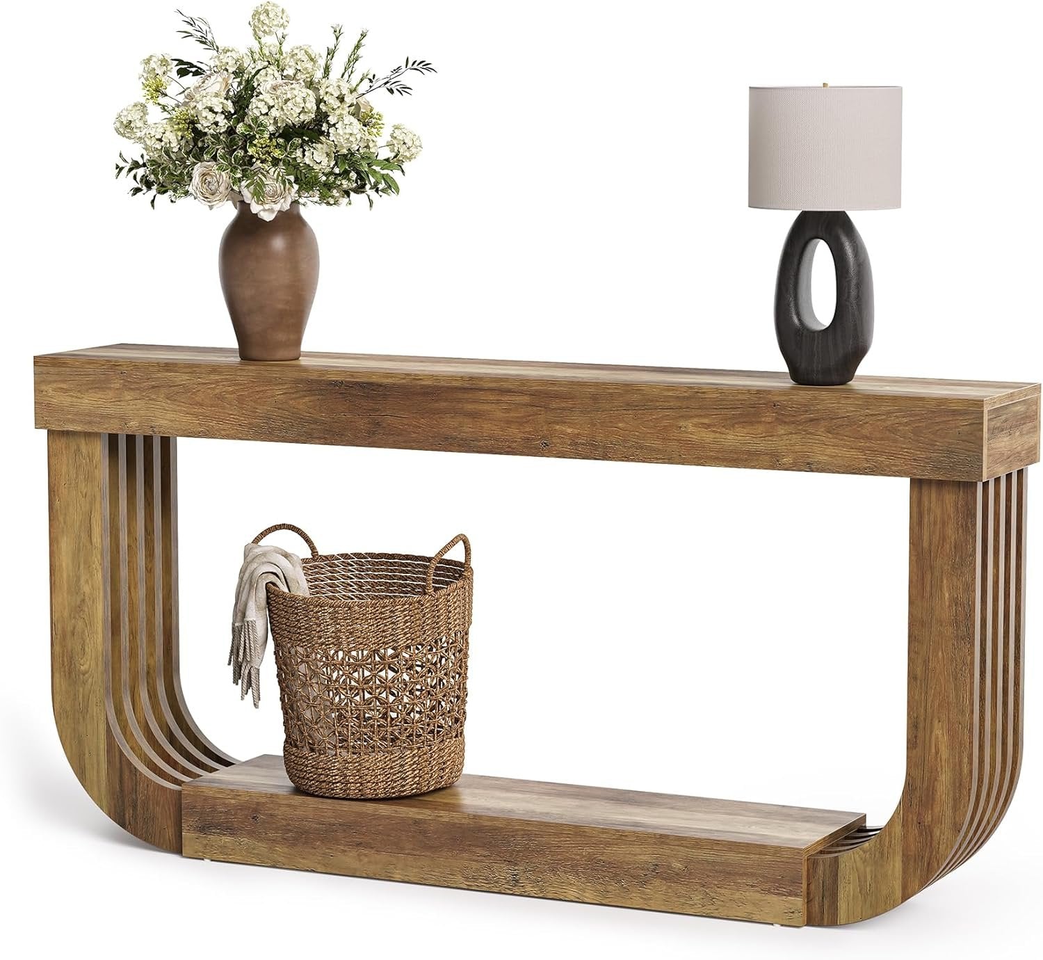 70.9" Console Table, 2-Tier Sofa Table with Heavy Duty U-Shaped Pedestal