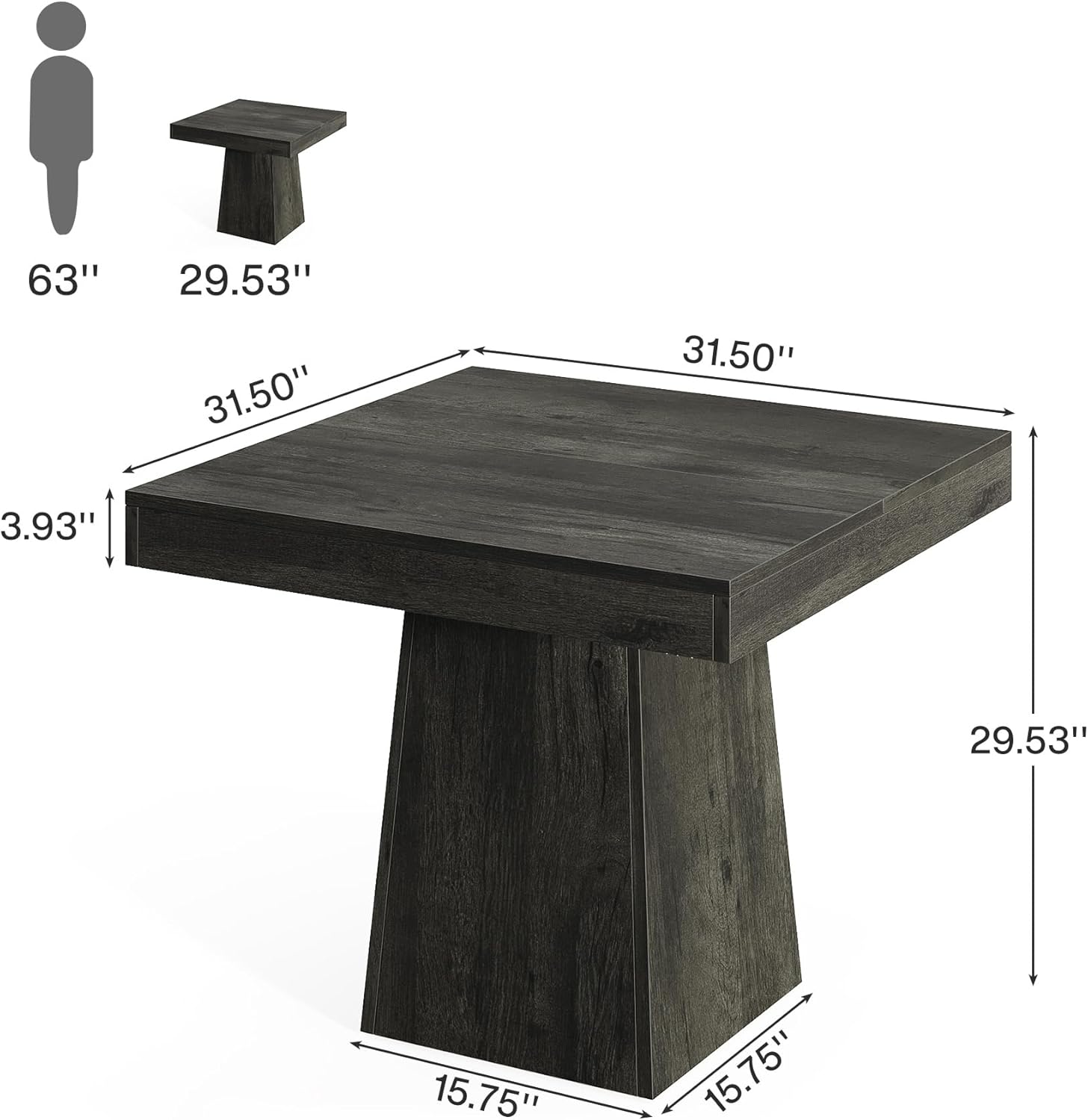 31.5" Dining Table, Square Farmhouse Kitchen Table Dinner Table