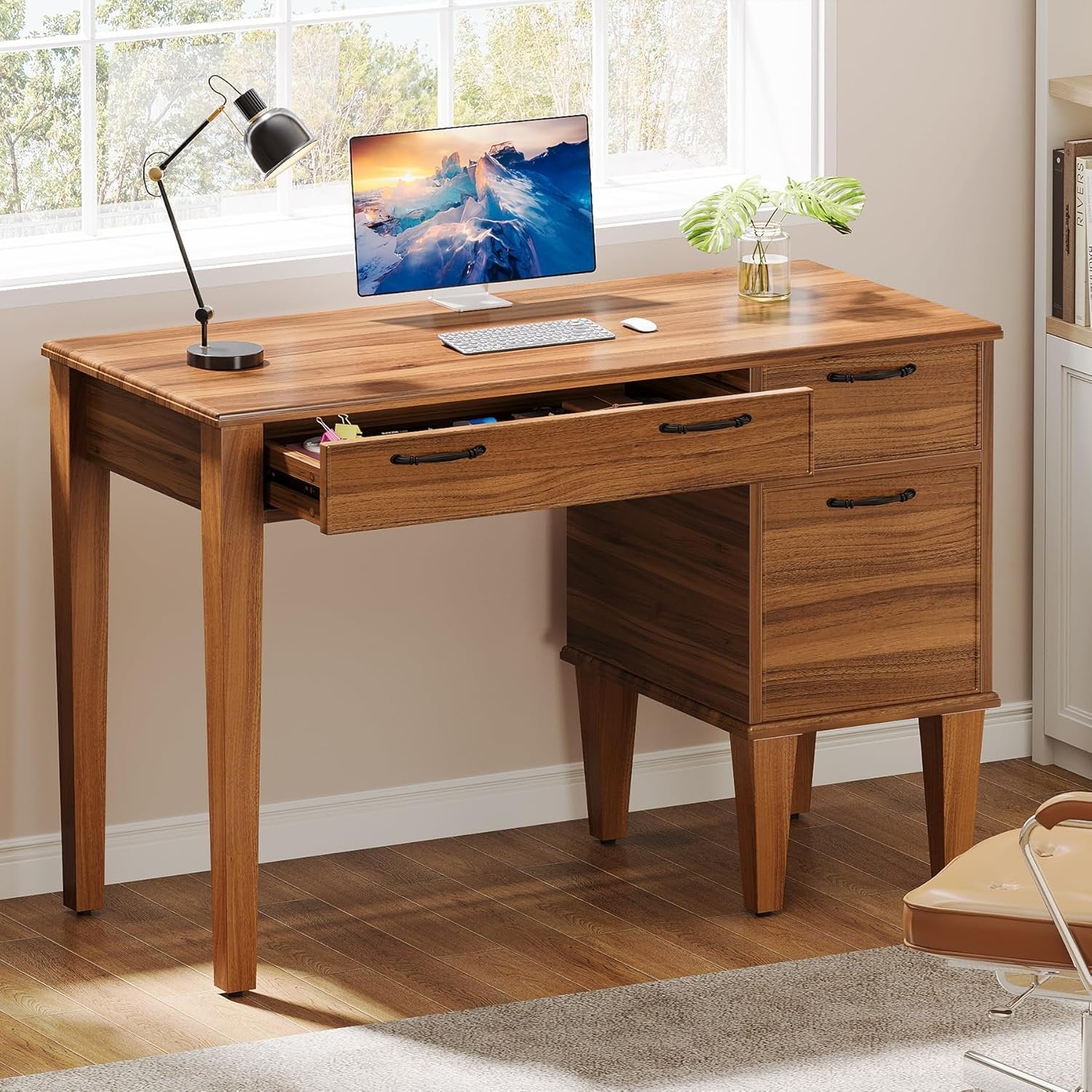 47" Computer Desk, Rustic Office Desk With File Cabinet