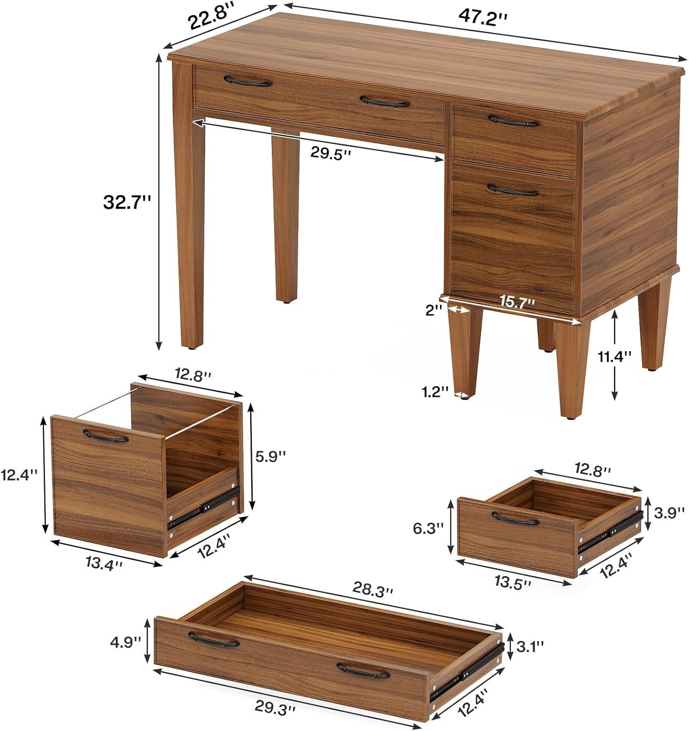 47" Computer Desk, Rustic Office Desk With File Cabinet