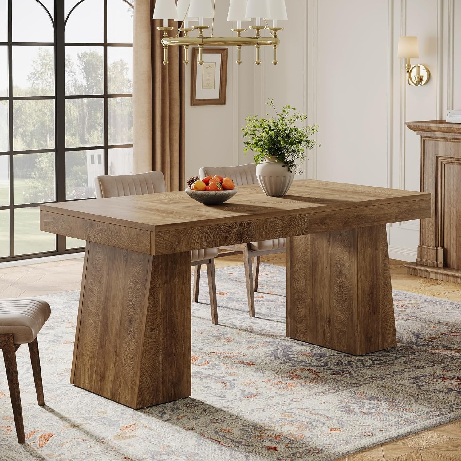 55" Dining Table for 4-6, Rectangular Kitchen Dinner Tables with Sturdy Legs