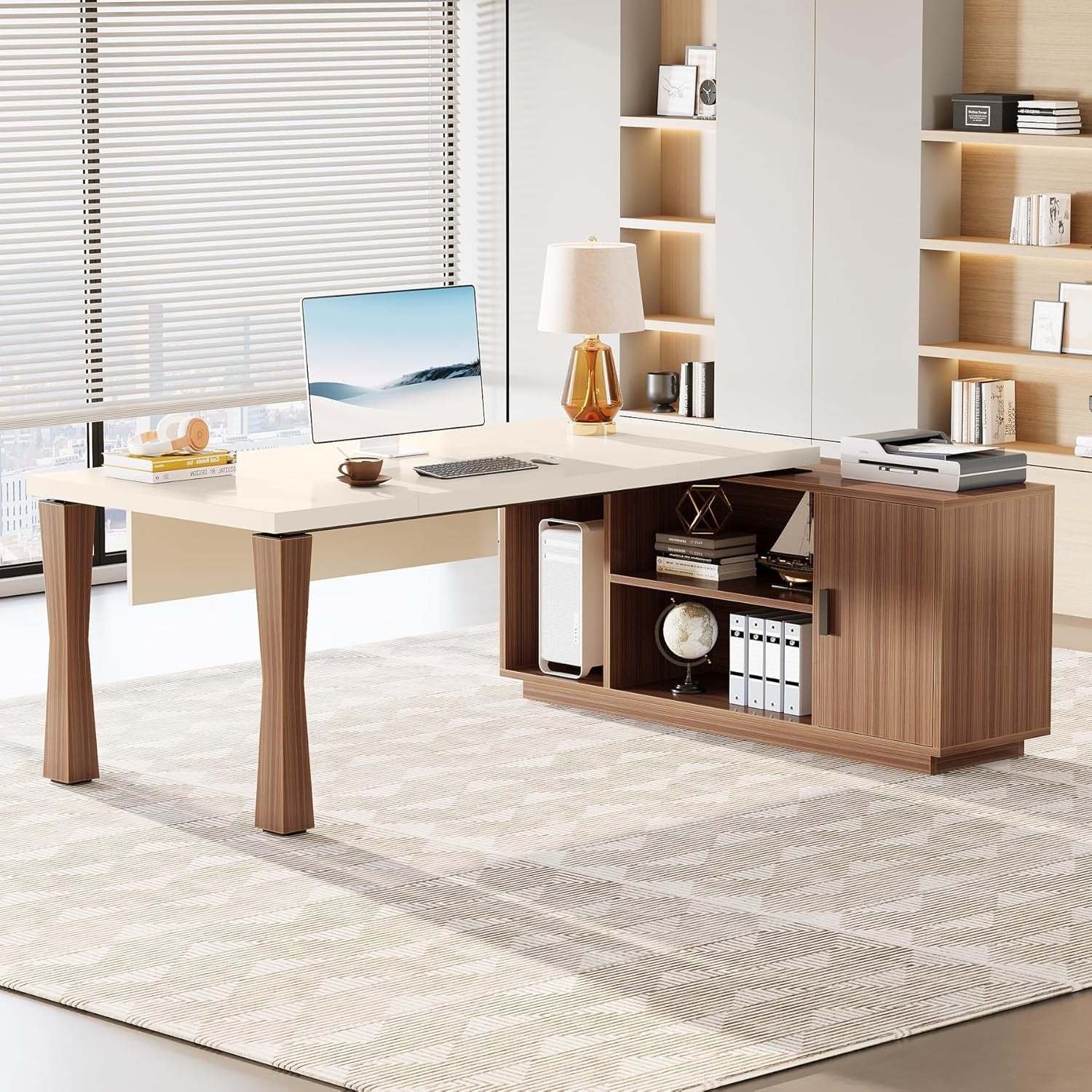 Large L-Shaped Desk, 71-Inch Executive Desk Computer Table with Cabinet
