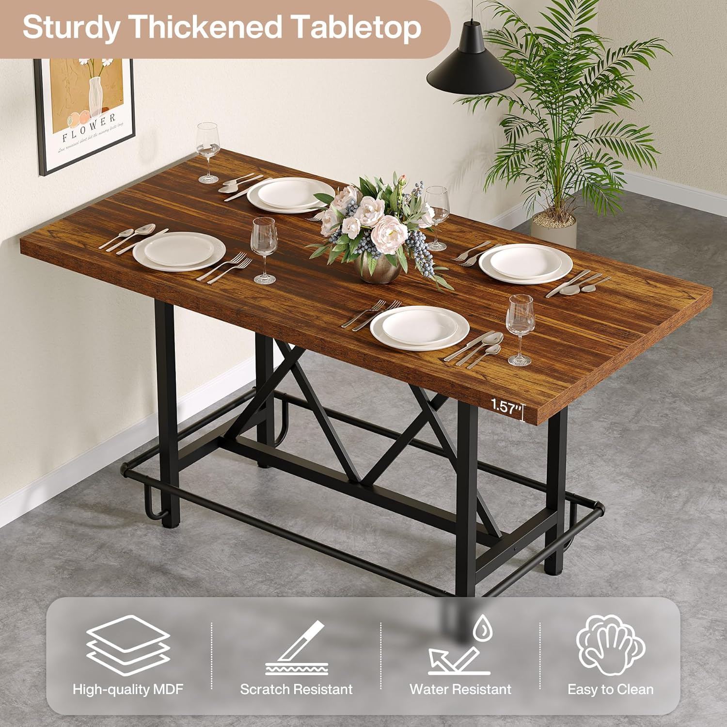 63" Dining Table, Rectangular Kitchen Table for 6 People