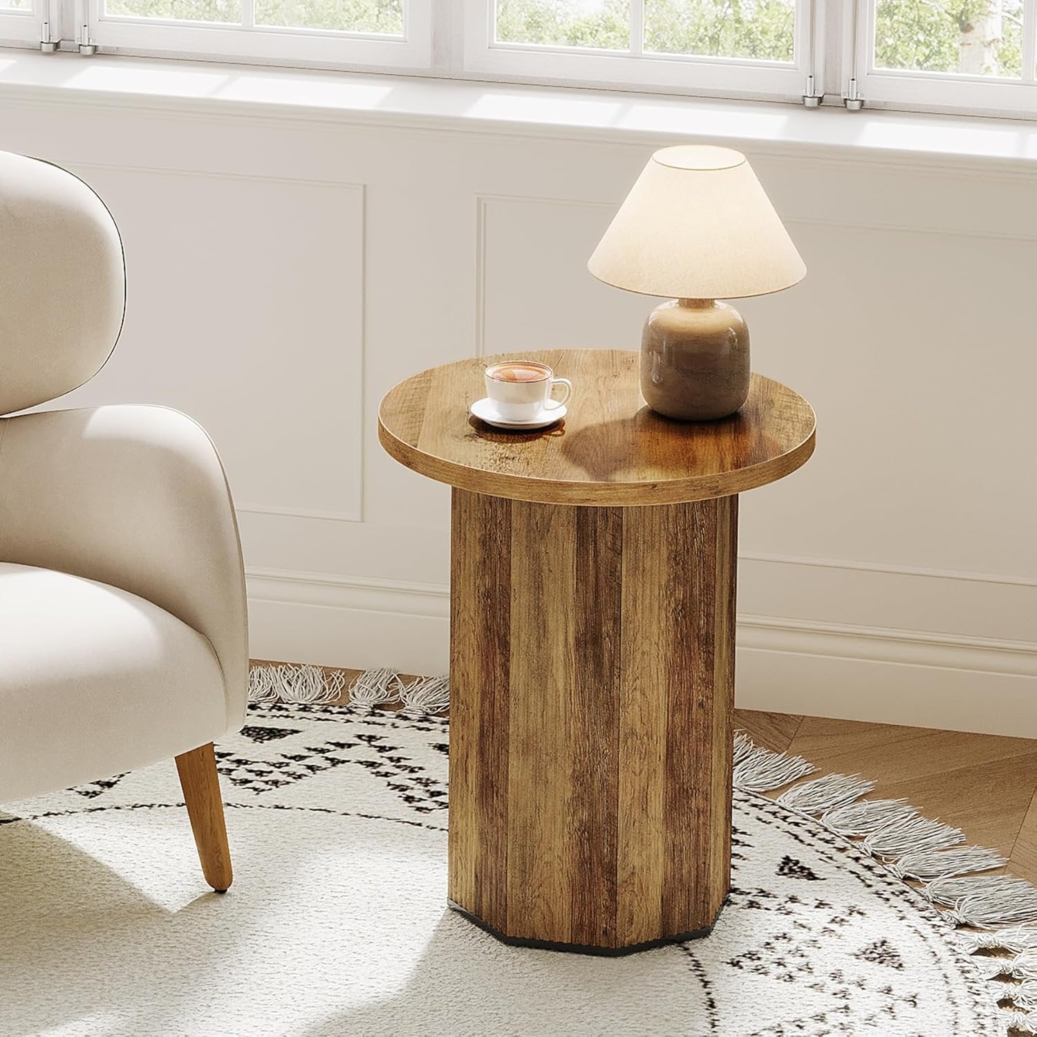Round End Table, Narrow Side Table Nightstand with Stable Pedestal