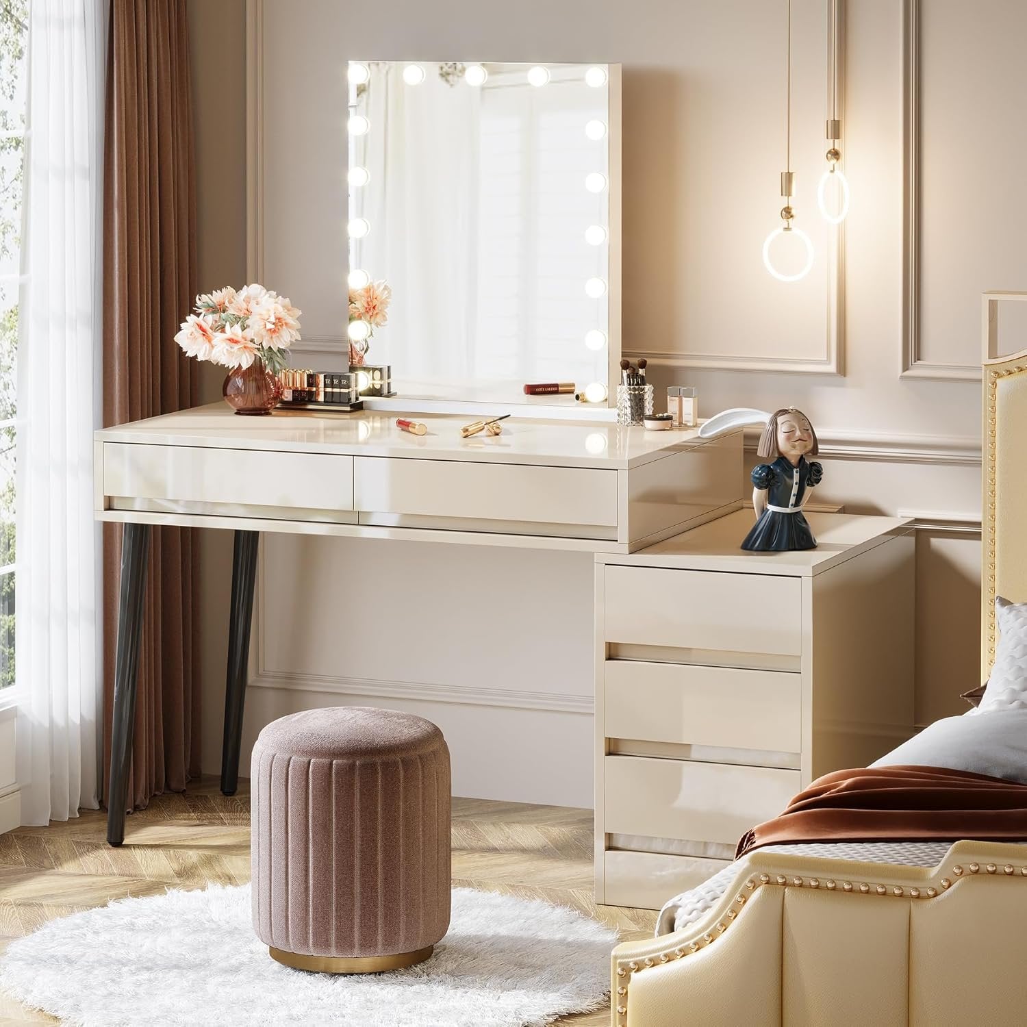 Modern Computer Desk Home Office Desk with 5 Storage Drawers