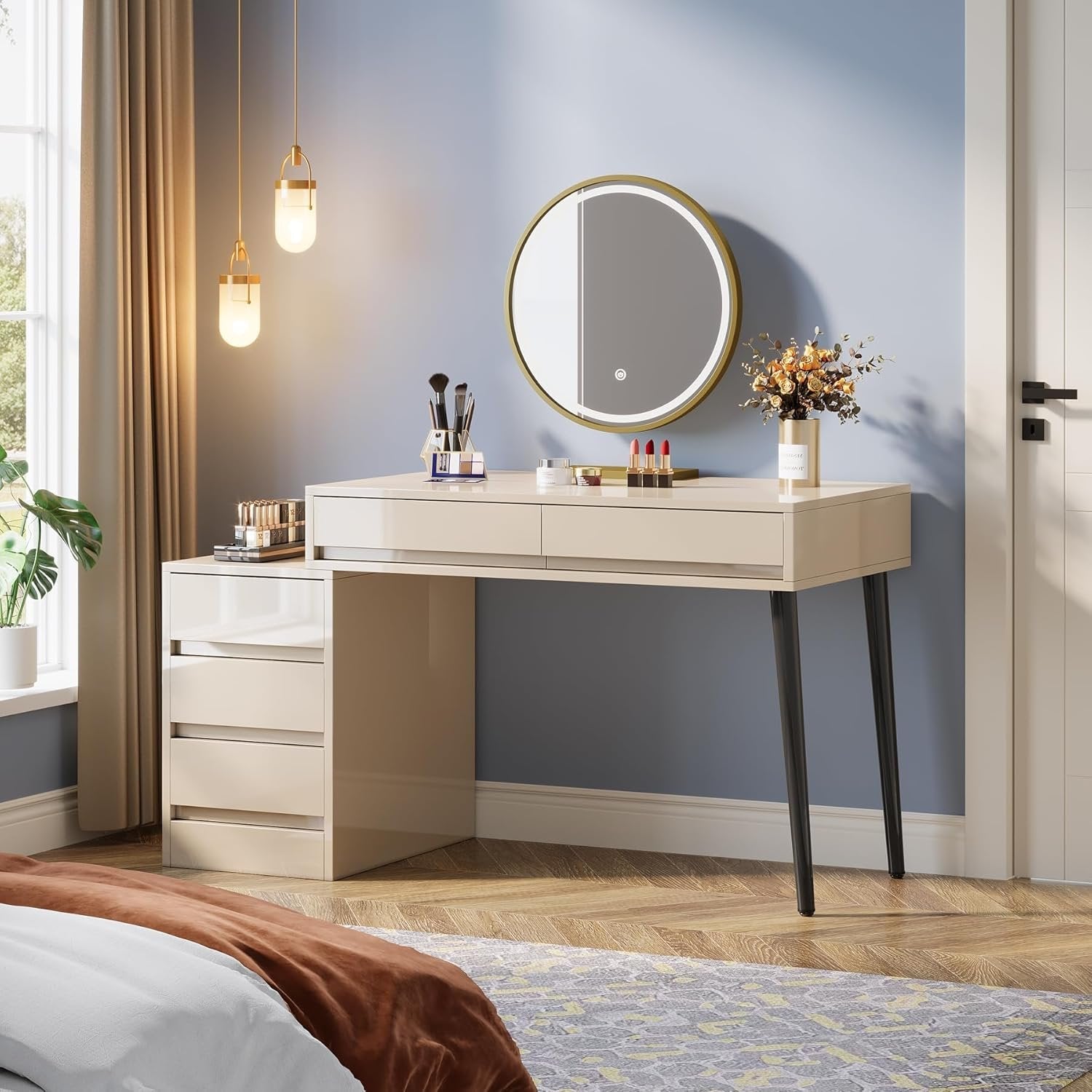 Modern Computer Desk Home Office Desk with 5 Storage Drawers