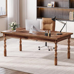 62.2" Executive Office Desk, Farmhouse Computer Desk with Carved Turned Legs